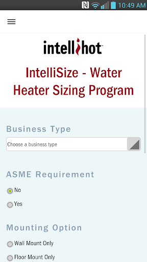 IntelliSize Water Heating Calc