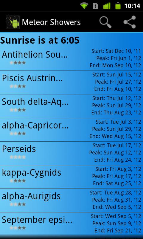 Android application Meteor Shower Calendar Key screenshort