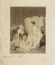 Fotoreproductie van (vermoedelijk) een schilderij met een badende vrouw en haar meid