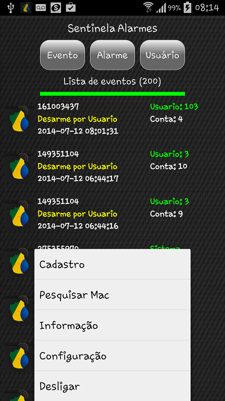 Android application Sentinela Alarmes screenshort
