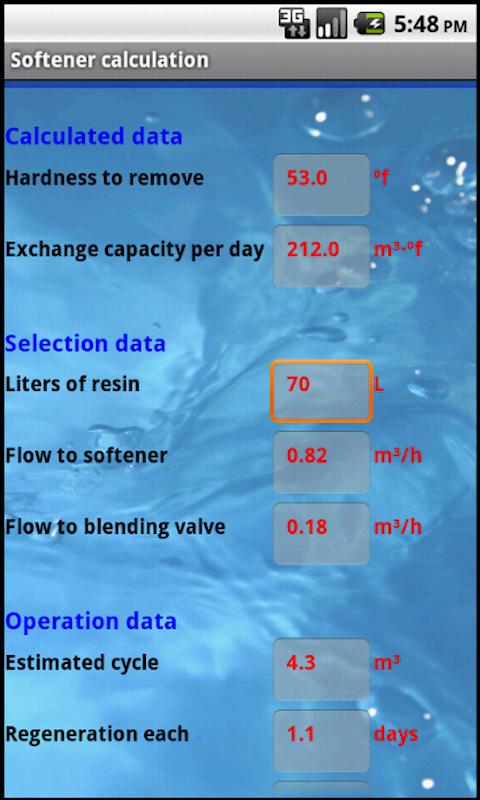 Softener calculation Screen 2