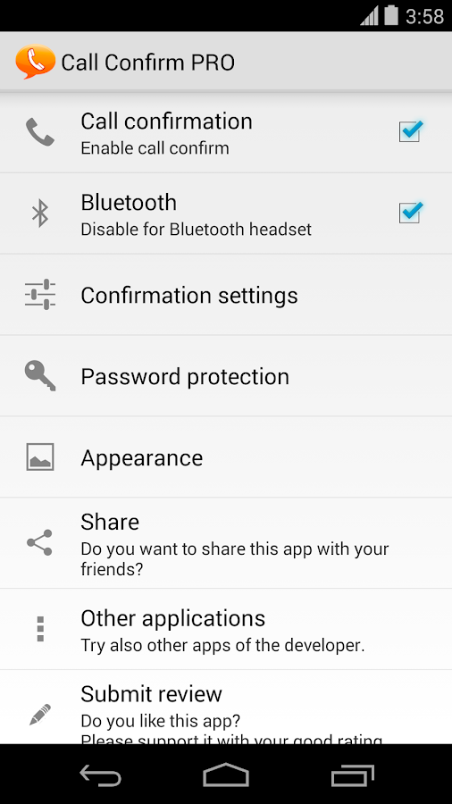 Call Confirm PRO - screenshot