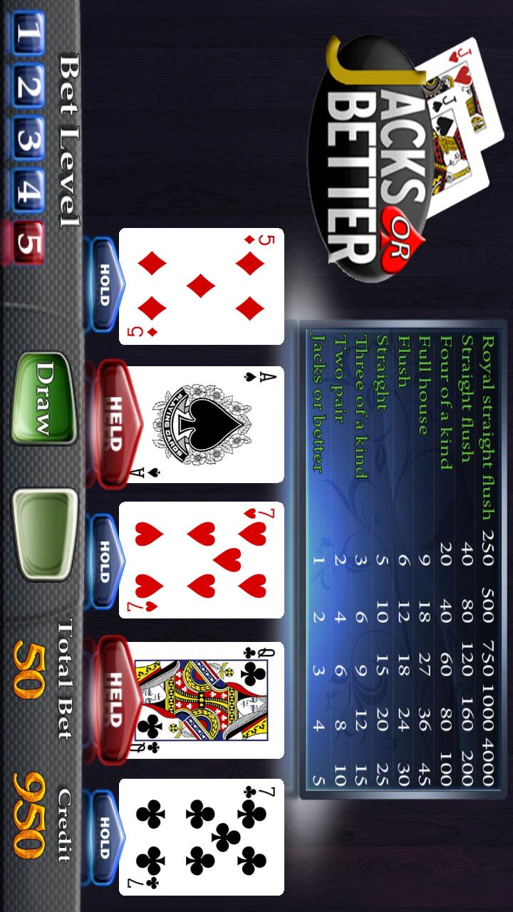 Android application Jacks or Better Video Poker screenshort