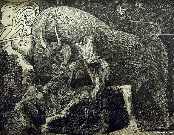Picasso 1934 La femme à la bougie, combat entre le taureau et le cheval