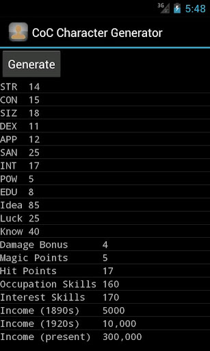 CoC Character Generator