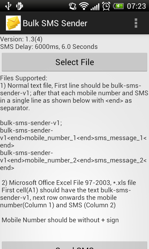 Bulk SMS Sender Screen 2