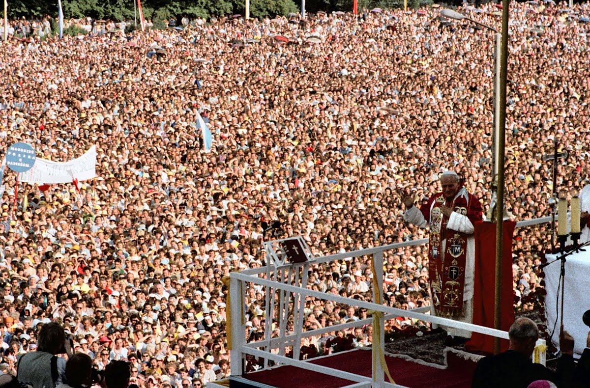 John Paul II at a meeting with pilgrims at Jasna Gora Monastery during his first visit to Poland as Pope.