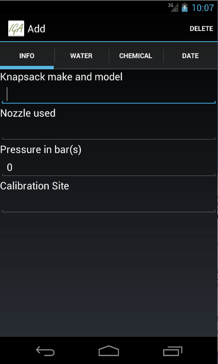 IGA Knapsack Spray Calibration Screen 2
