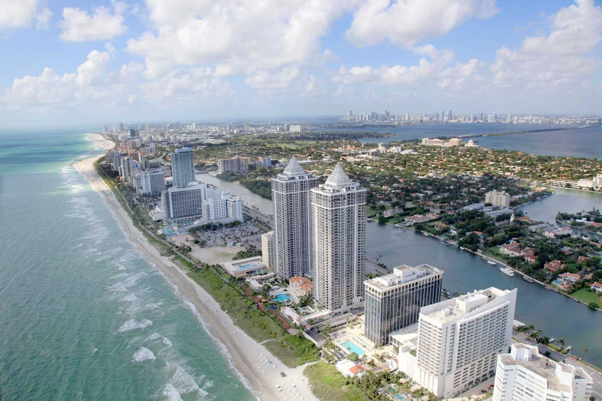 Miami-Beach-Aerial-shoreline - An aerial view of Miami Beach.