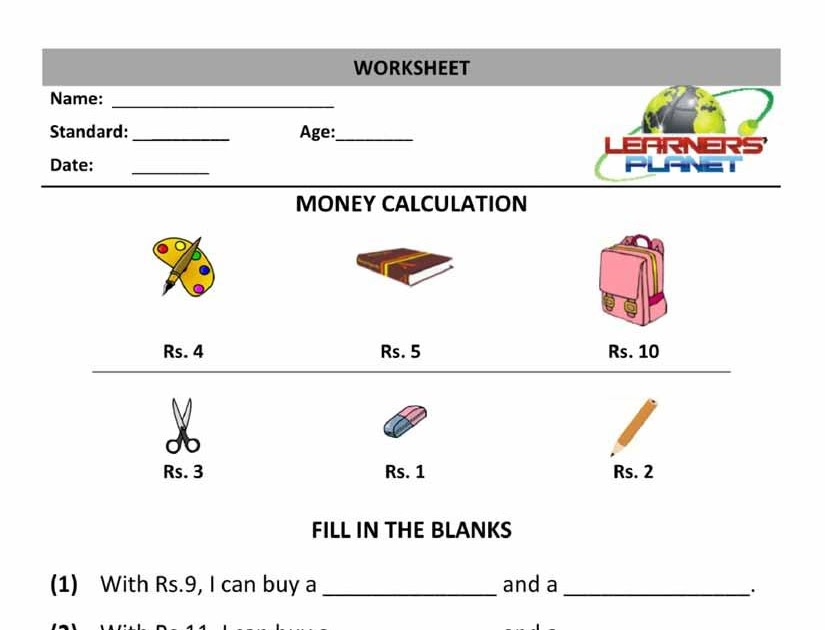 17 maths worksheet for class 3 on money