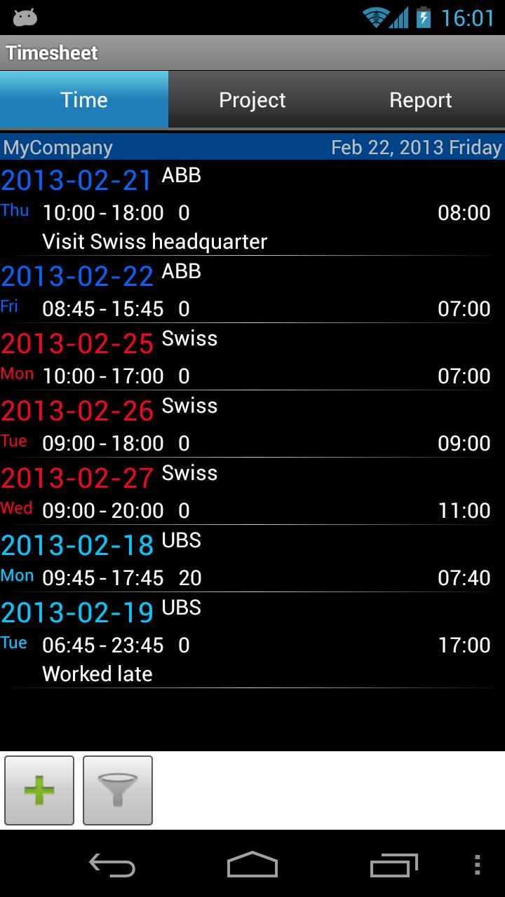 Android application Timesheet 2 screenshort