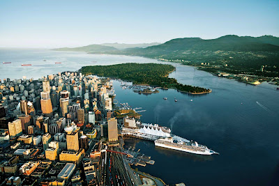 An aerial view of the Vancouver cruise ship terminal.