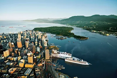 An aerial view of the Vancouver cruise ship terminal.