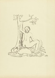 Naakte vrouw zittend bij boom