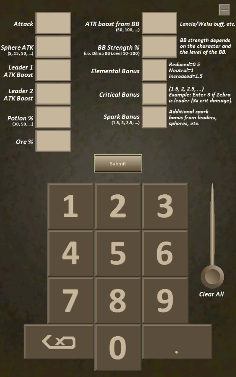 DMG Calculator: Brave Frontier Screen 3