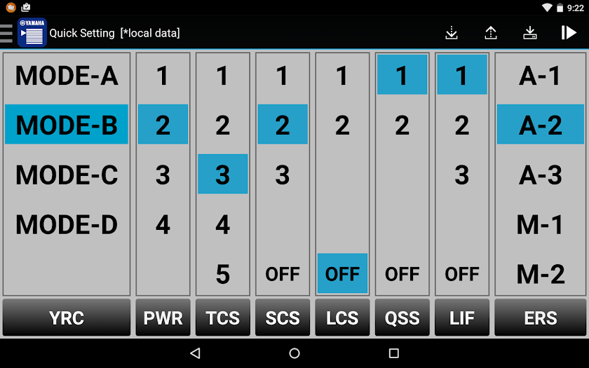 YRC Setting Screen 1