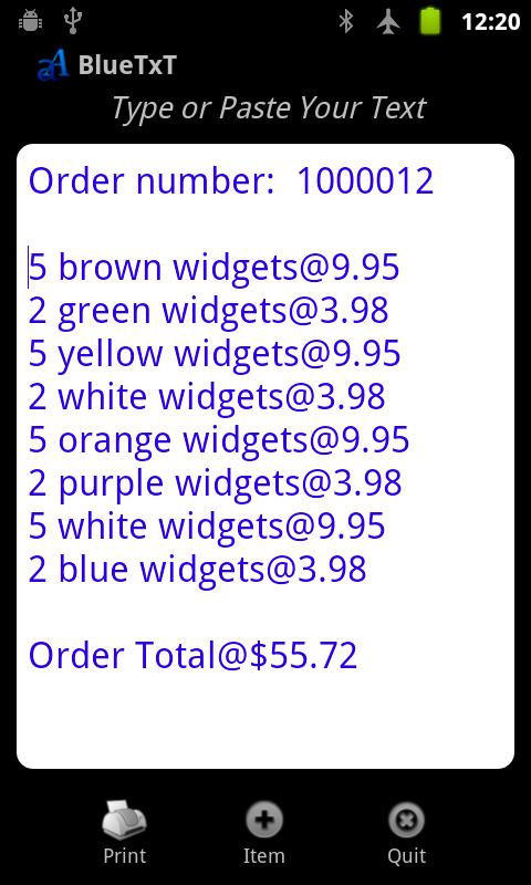 BlueTxT - Text Printer Screen 1