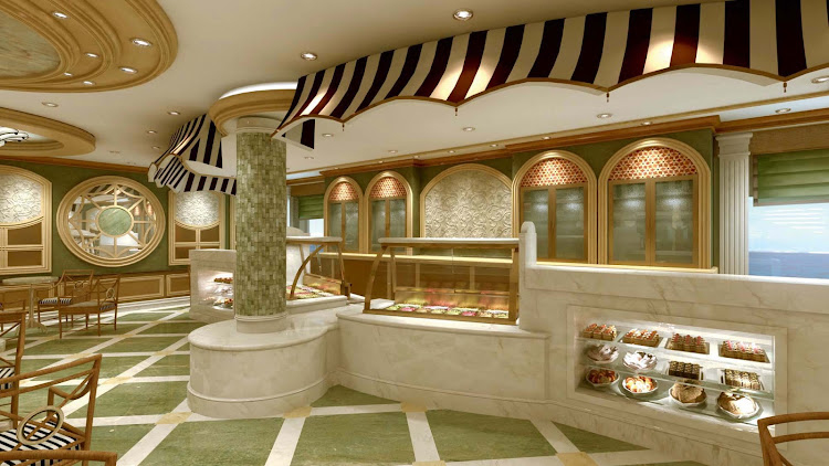 The Gelato is a gelateria offering delicious desserts, found in the piazza area of your Princess ship. (This shot was taken on Royal Princess.) 