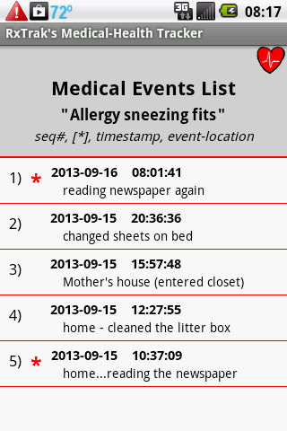 RxTraks Medical Event Tracker Screen 3