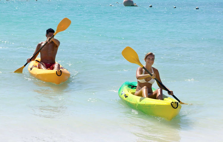 Kayaking the gentle waters of Aruba.