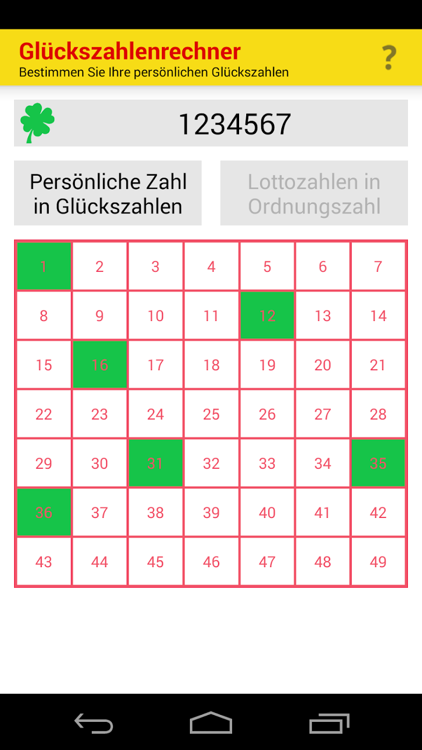 Glückszahlenrechner Screen 1