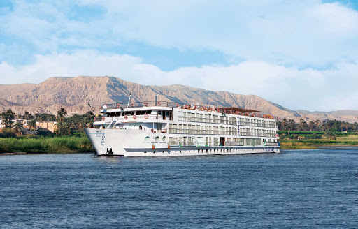 Uniworld-River-Tosca-on-Nile-2 - Uniworld's River Tosca sails through the historic Nile River Valley during her voyage through Egypt