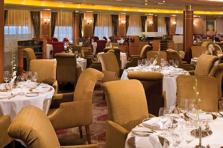 Enjoy breakfast, lunch or dinner in the refined atmosphere of the Compass Rose Restaurant aboard Seven Seas Voyager.