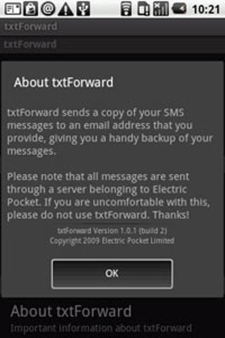 txtForward - SMS to Email Screen 2