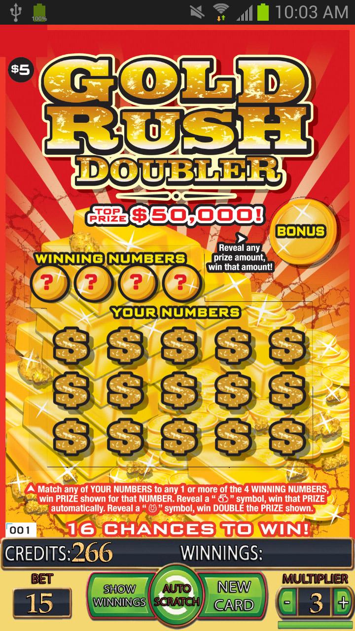 =GOLD RUSH DOUBLER Lotto Card= Screen 1