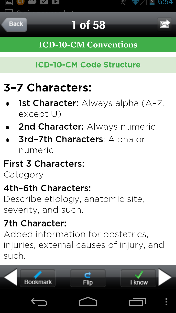 AHIMA’s ICD-10-CM Flash Cards Screen 2
