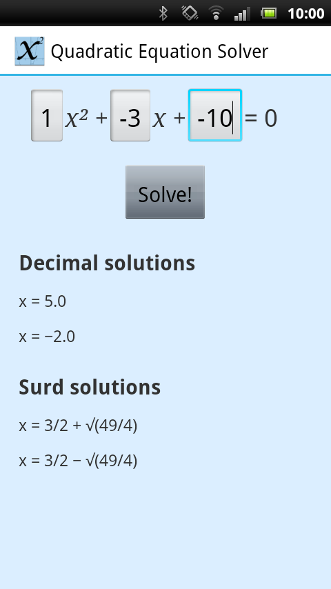solution quadratic for calculator equation Apps Quadratic on Solver Play Equation Google Android