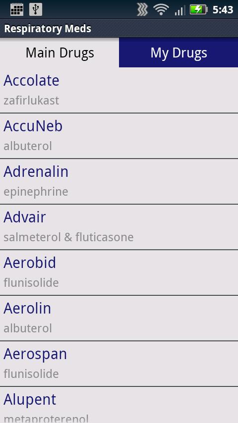 Android application Respiratory Meds screenshort