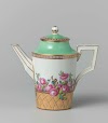 Coffeepot with roses in a basket