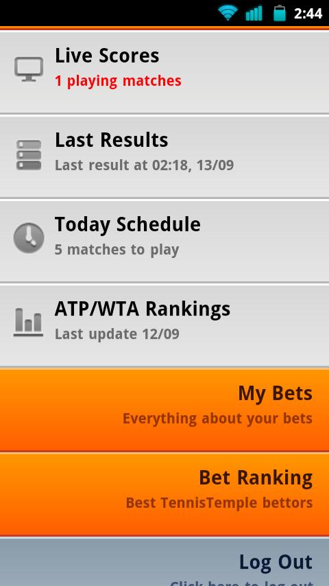 Tennis Live scores Screen 1