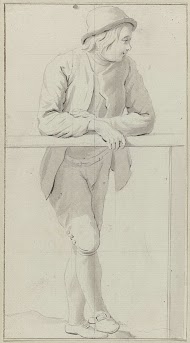 Staande jongeling met hoofddeksel