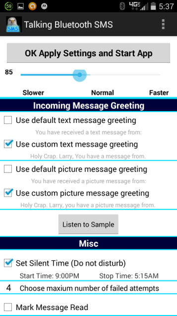 Talking Bluetooth SMS Screen 2