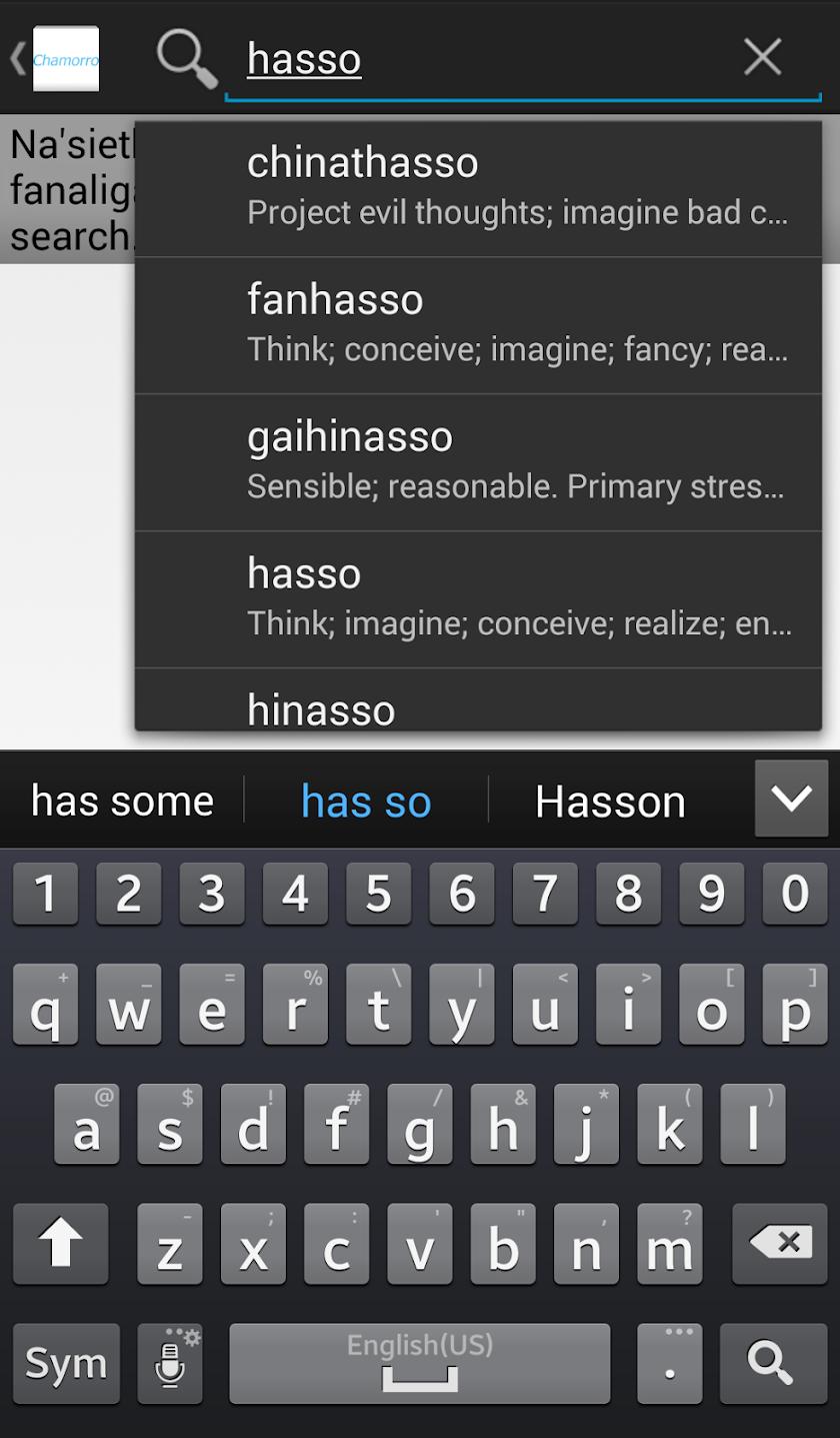 Chamorro Dictionary Screen 1