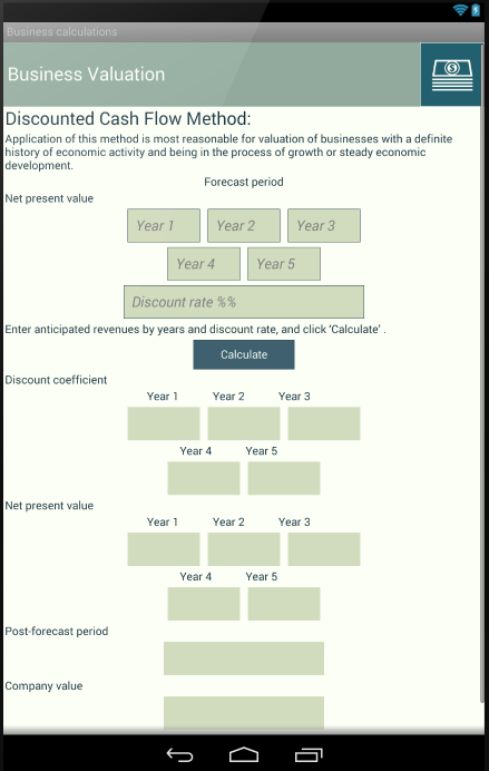 Business calculations Screen 3