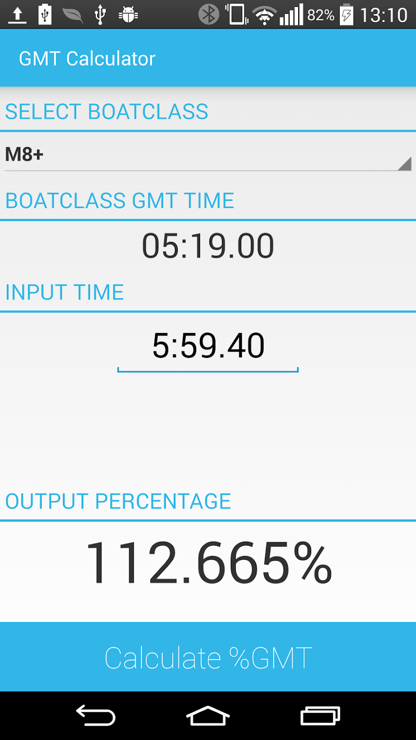 Rowing GMT Calculator Screen 2