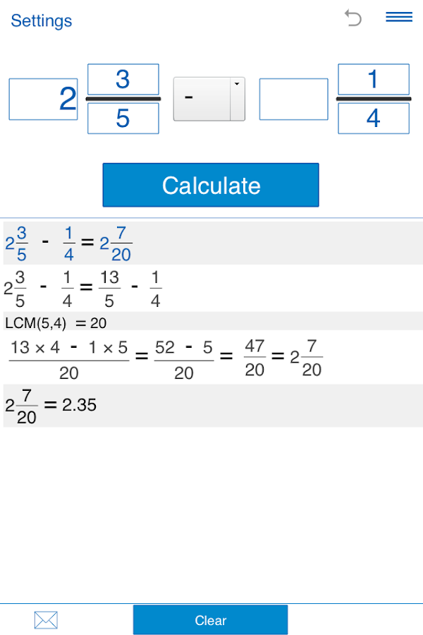    Fraction calculator- screenshot  