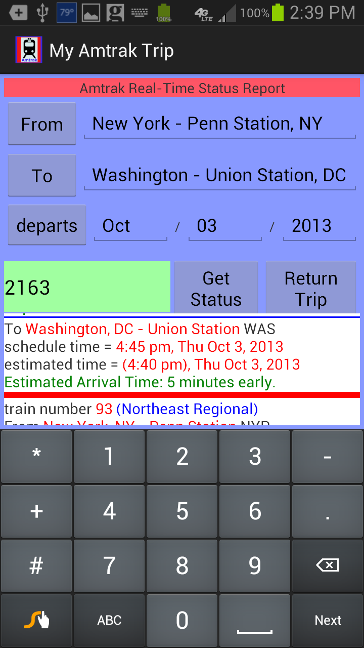 My Amtrak Trip Screen 3