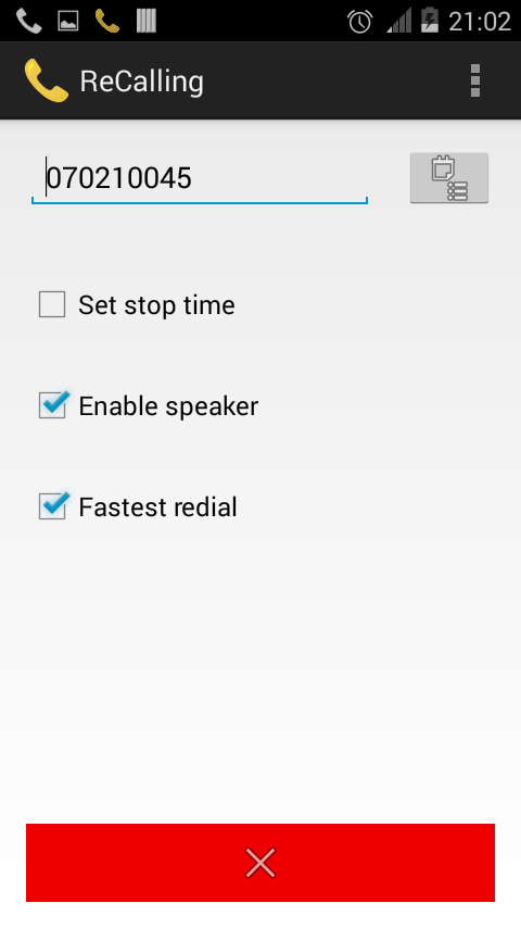 ReCalling (Fast auto redial) Screen 2
