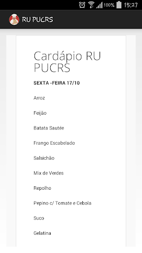 Cardápio RU PucRS