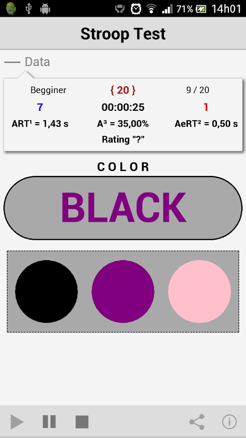 Android application Stroop Test screenshort