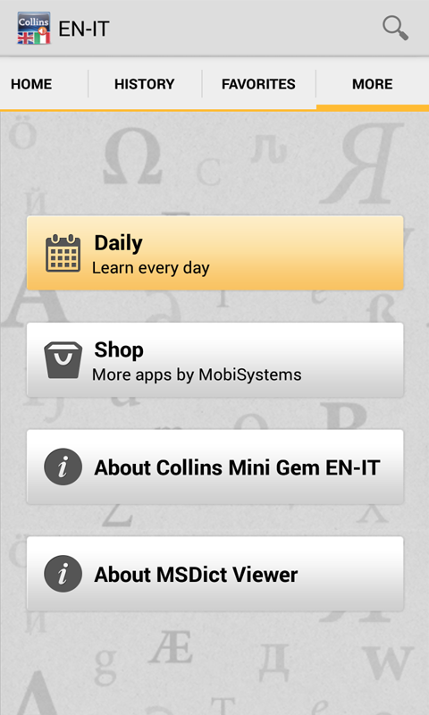 Android application English&lt;&gt;Italian Dictionary screenshort