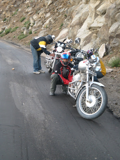 on the bike's engine.