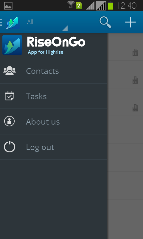 RiseOnGo - Highrise CRM App Screen 2