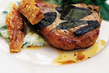 Roasted pork chops with sage & champ