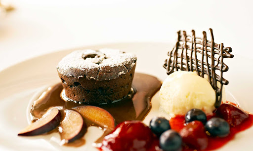 A dessert dish, including sorbet, fruit and chocolate treats, at Amphora Restaurant aboard Wind Star.