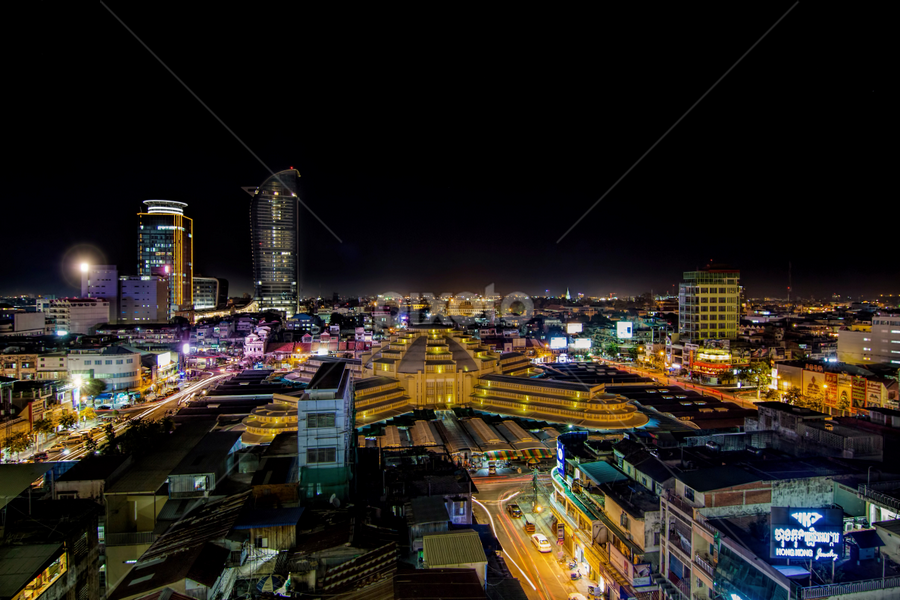 Night View of Phnom Penh City by Lim Hok - City,  Street & Park Night